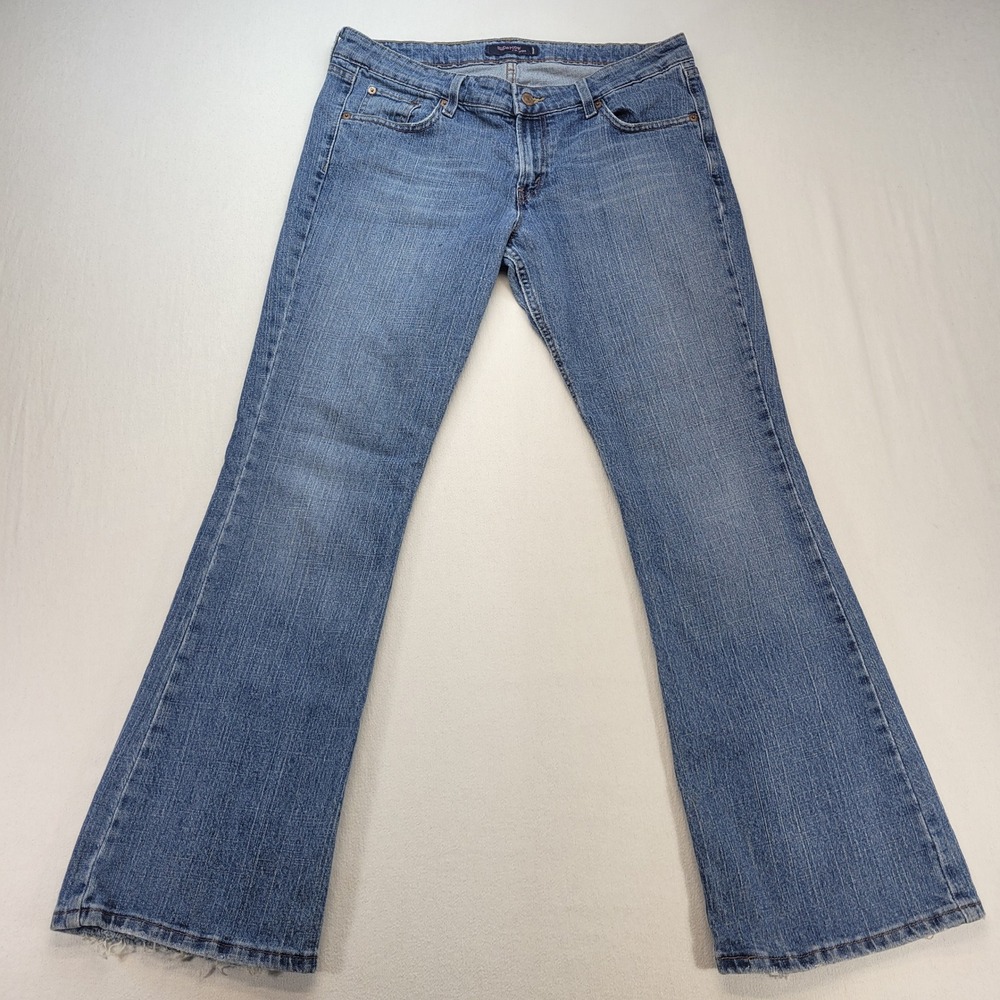 Levi's 518 Superlow Jeans Women 13 Medium Blue Bootcut Low Rise Frayed Hem Y2K